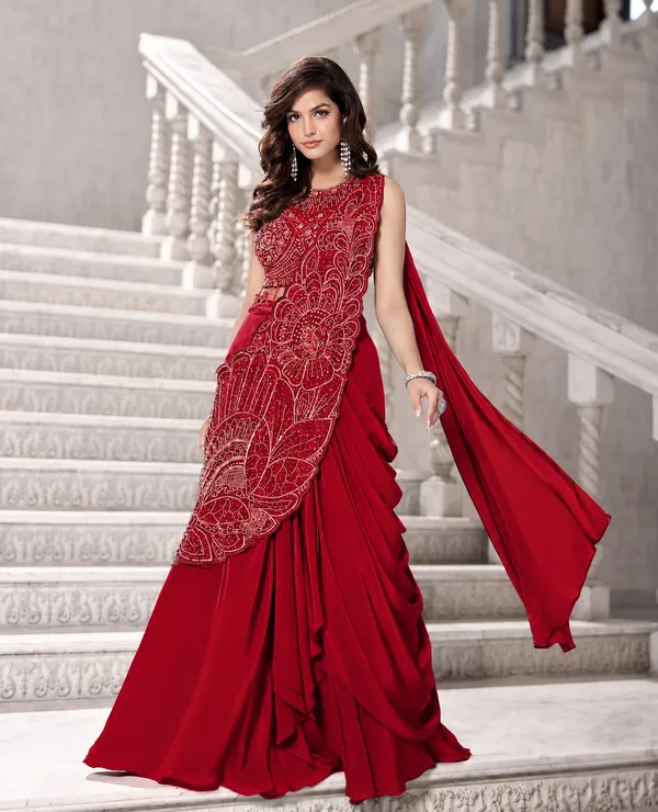 Red_Lehenga_Saree_For_Women