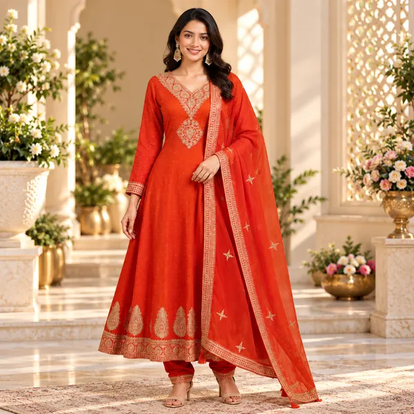 Burned_Orange_Vichitra__Anarkali__Set_For_Women