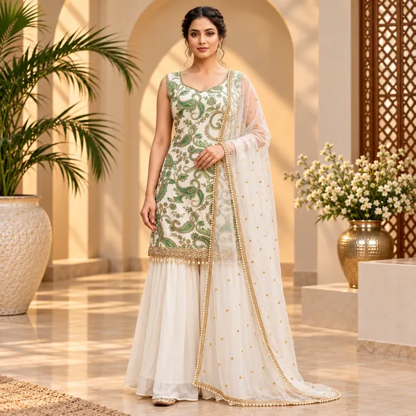 White_Georgette_Plazo_Set_For_Women