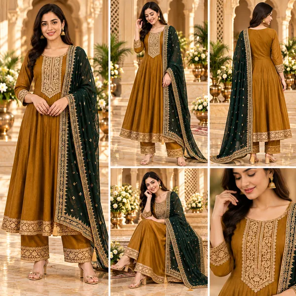 Yellow_With_Green_Anarkali_Set_For_Women