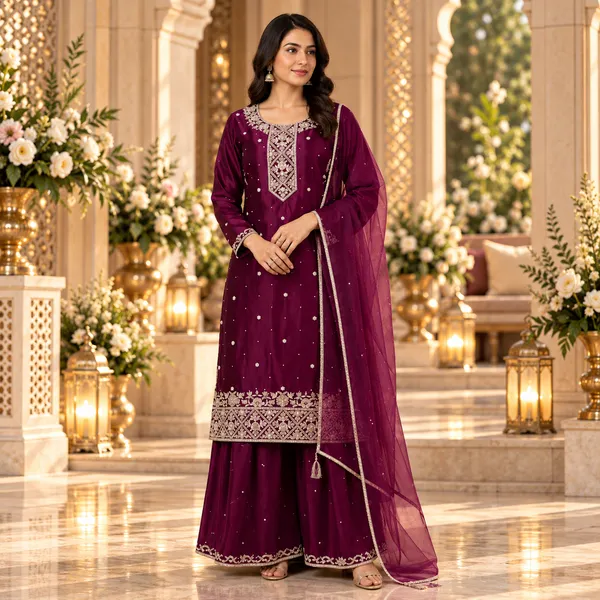 Wine_Soft_Silk_Plazo_Set_For_Women