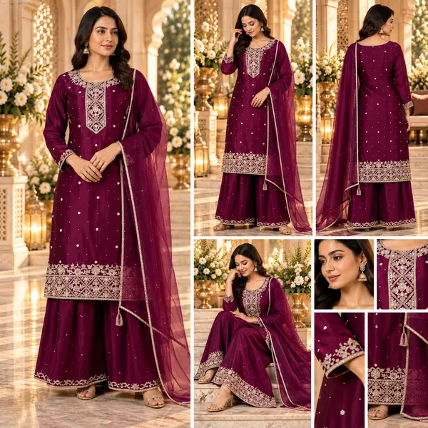 Wine_Soft_Silk_Plazo_Set_For_Women