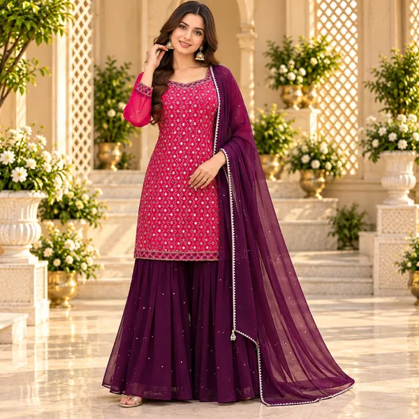 Pink_With_Wine_Mirror_Work_Gharara_Set_For_Women
