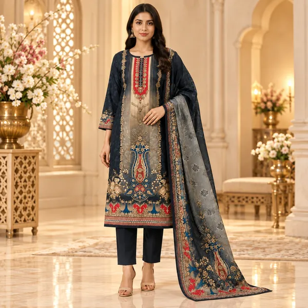Multicolor_Vichitra_Silk_Kurta_Set_For_Women