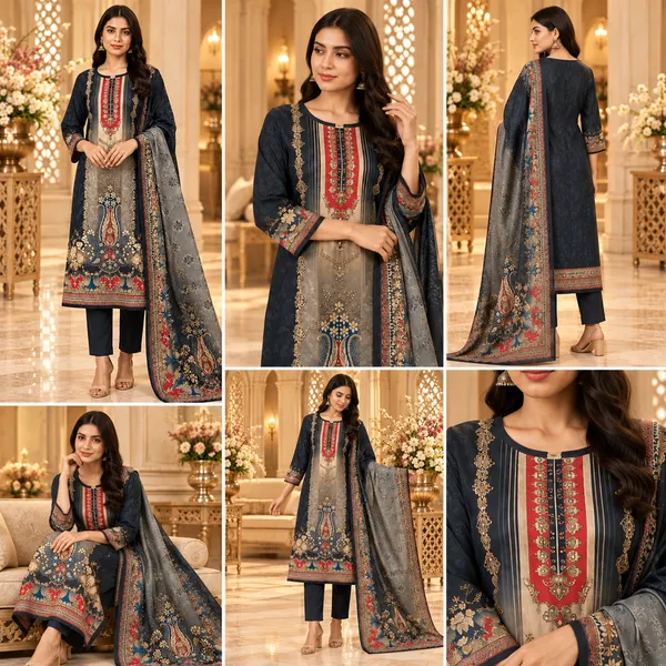 Multicolor_Vichitra_Silk_Kurta_Set_For_Women