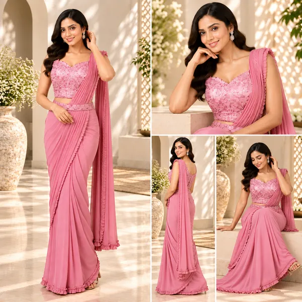 Pink_Lycra_Readymade_Saree_And_Blouse_For_women