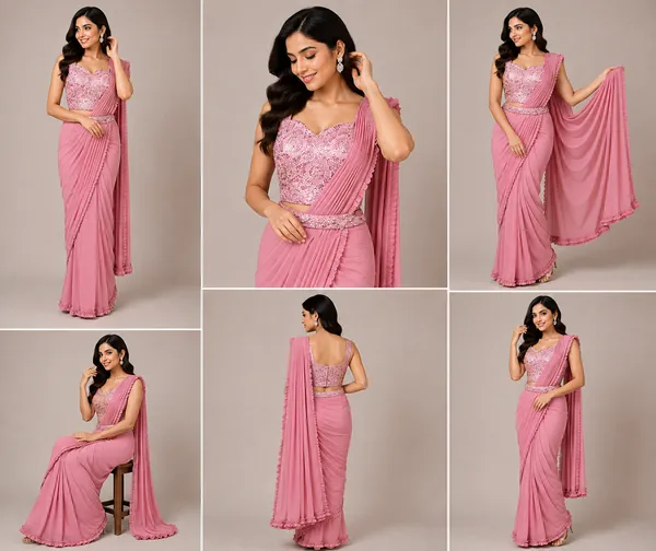 Pink_Lycra_Saree_Blouse_And_Dupatta_For_women