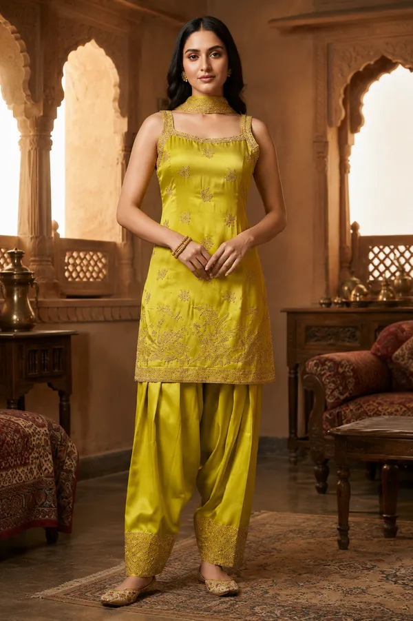 Yellow_Chinon_Satin__Kurta_Set_For_Women