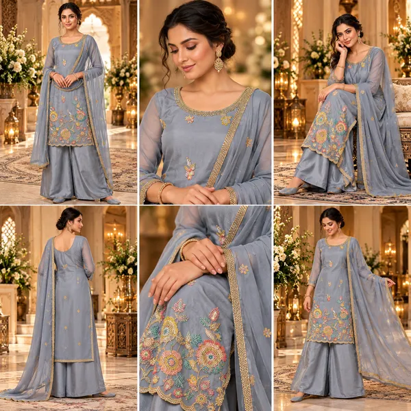 Multicolor_Soft_Organza_Plazo_Set_For_Women