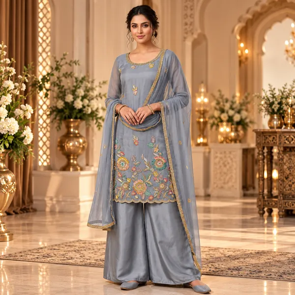 Multicolor_Soft_Organza_Plazo_Set_For_Women