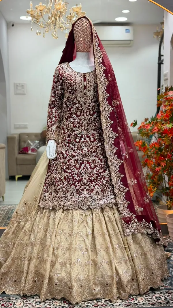 Unique_Bridal_Farsi_With_Tail_Cut_Top_And_Skirt_For_Women