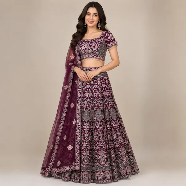 Wine_Embroded_Lehenga_For_Women