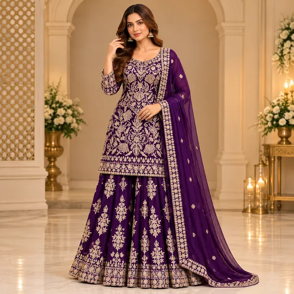 Wine_Zari_And_Stone_Work_Plazo_Set_For_Women