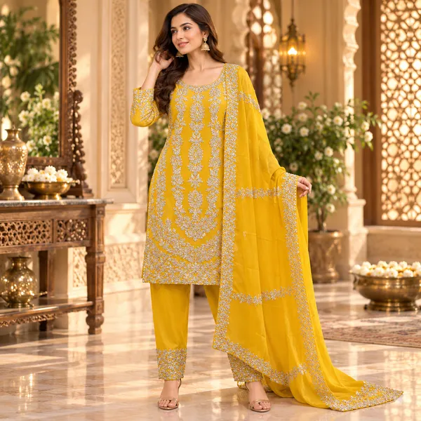 Yellow_Silk_Pant_Set_For_Women