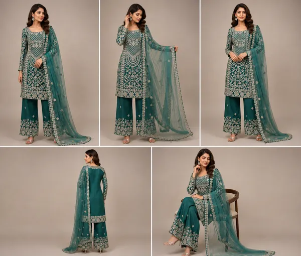 Green_Net_Kurta_Set_For_Women