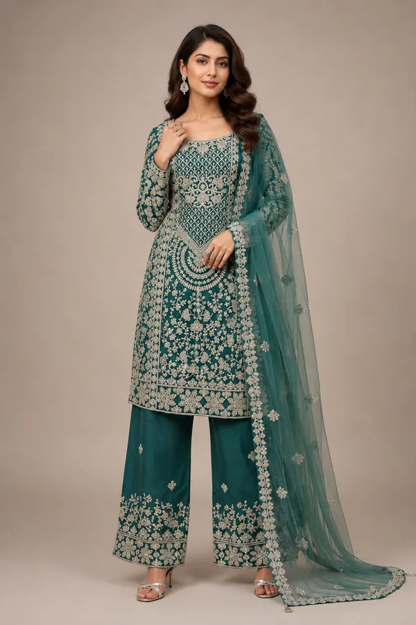 Green_Net_Kurta_Set_For_Women