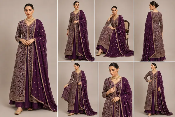Wine_Georgette_Kurta_Set_For_Women
