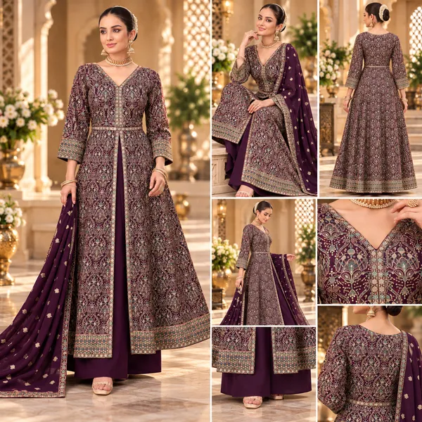 Wine_Georgette_Indo-Western_Plazo_Set_For_Women