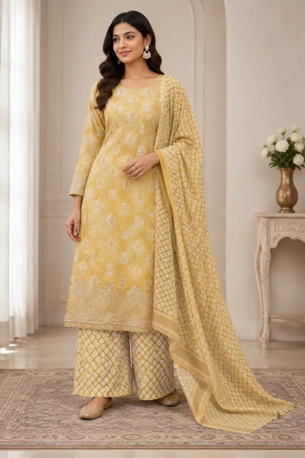 Yellow_Cotton_Unstitched_Kurta_Set_For_women