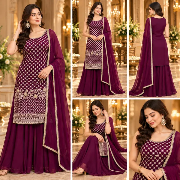Wine_Georgette_Plazo_Set_For_Women