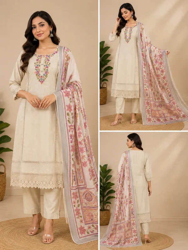 Cream_Cotton_Kurta_Set_For_Women