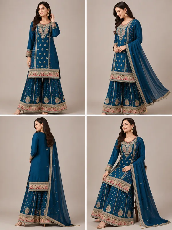 Blue_Silk_Kurta_Set_For_Women