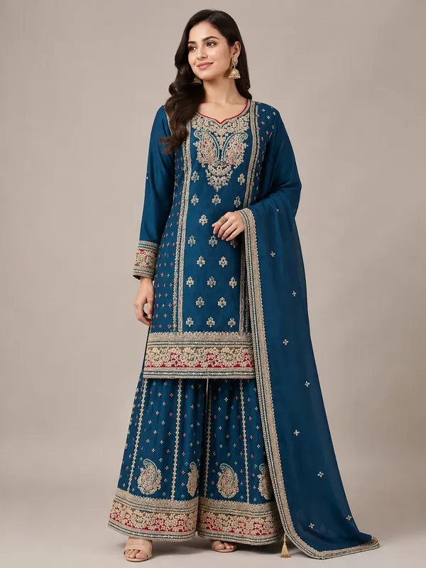 Blue_Silk_Kurta_Set_For_Women