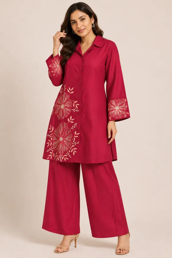 Red_Cotton_Kurta_Set_For_Women