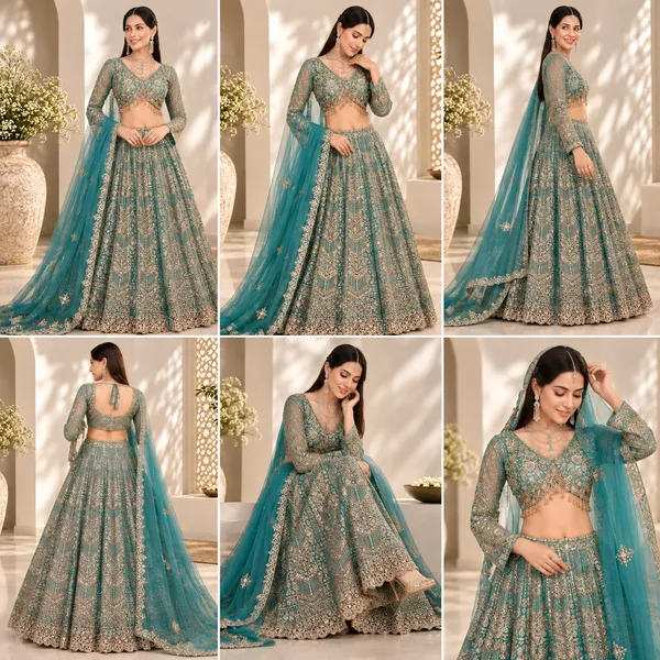 Firozi_Cotton_Lehenga_Blouse_And_Dupatta_For_Women