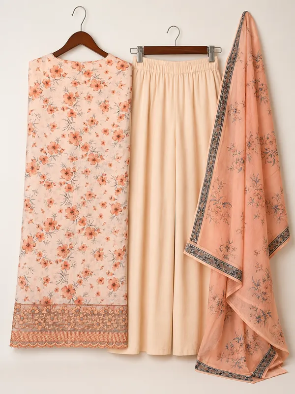 Peach_Floral_Print_Unstitched_Suit_Set_for_Women