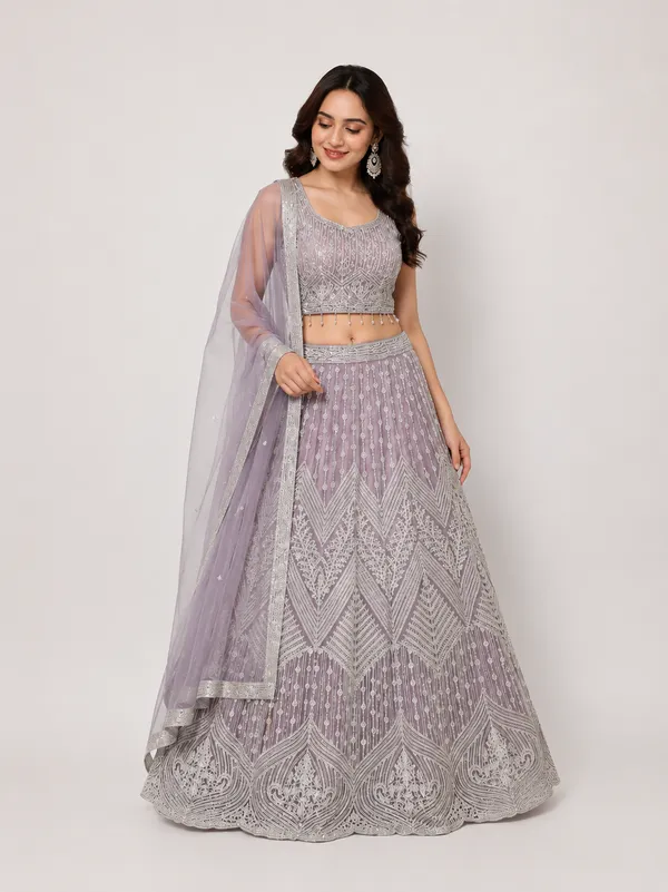 Lavender_Cotton_Lehenga_Blouse_And_Dupatta_For_Women