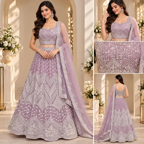 Lavender_Net_Lehenga_Blouse_And_Dupatta_For_Women