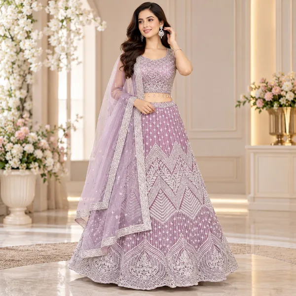 Lavender_Net_Lehenga_Blouse_And_Dupatta_For_Women