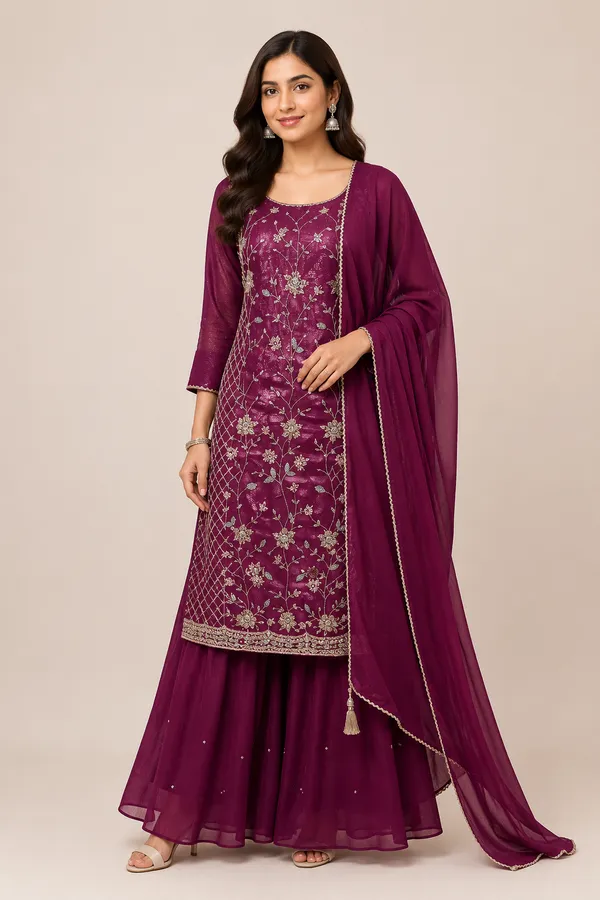 Wine_Silk_Kurta_Set_For_Women