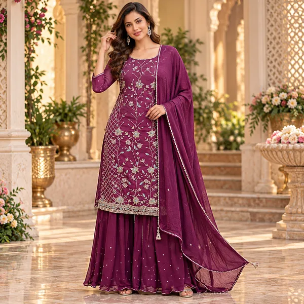 Wine_Silk_Hand_Work_Gharara__Set_For_Women
