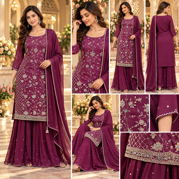 Wine_Silk_Hand_Work_Gharara__Set_For_Women