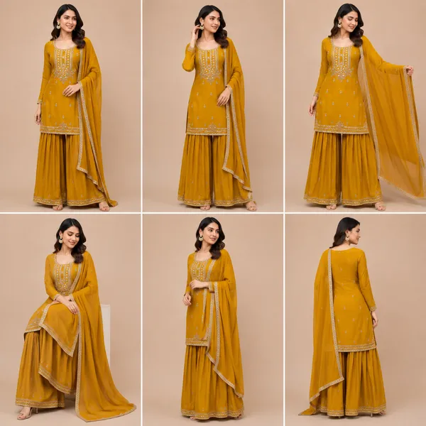 Yellow_Vichitra_Kurta_Set_For_Women