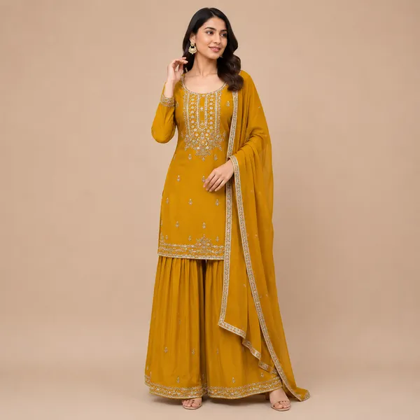 Yellow_Vichitra_Kurta_Set_For_Women