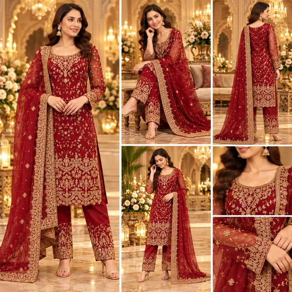 Marron_Net_Karachi_Hand_Wok_Pant_Set_For_Women