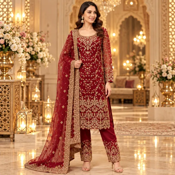 Marron_Net_Karachi_Hand_Wok_Pant_Set_For_Women