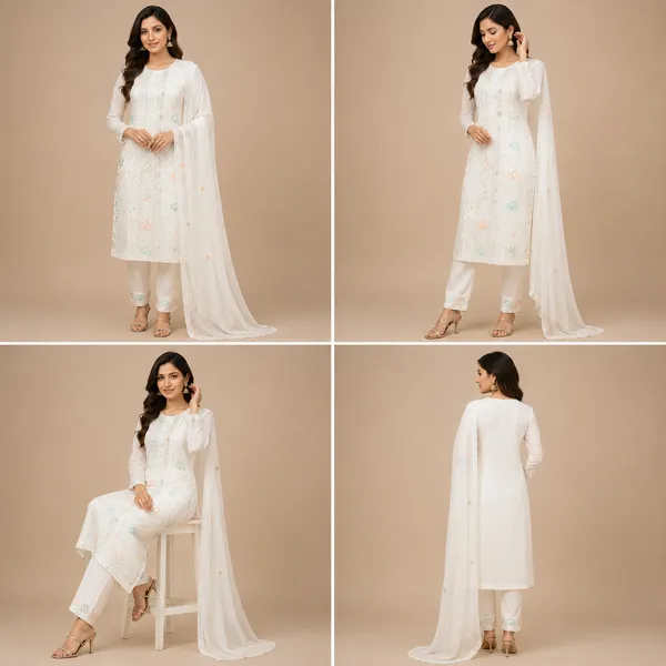 White_Georgette_Kurta_Set_For_Women