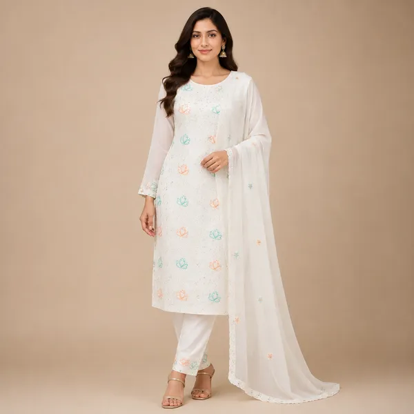 White_Georgette_Kurta_Set_For_Women