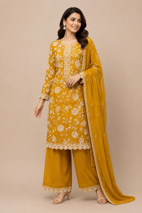 Yellow_Georgette_Kurta_Set_For_Women