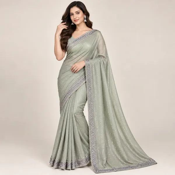 Pista_Satin_Saree_With_Blouse_Piece_For_women