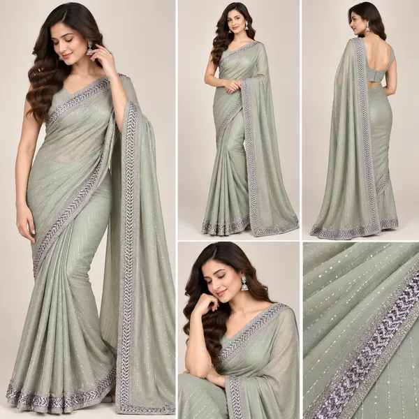 Pista_Satin_Saree_With_Blouse_Piece_For_women