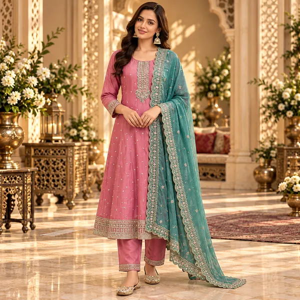 Pink_With_Seage_Green_Anarkali_Set_For_Women
