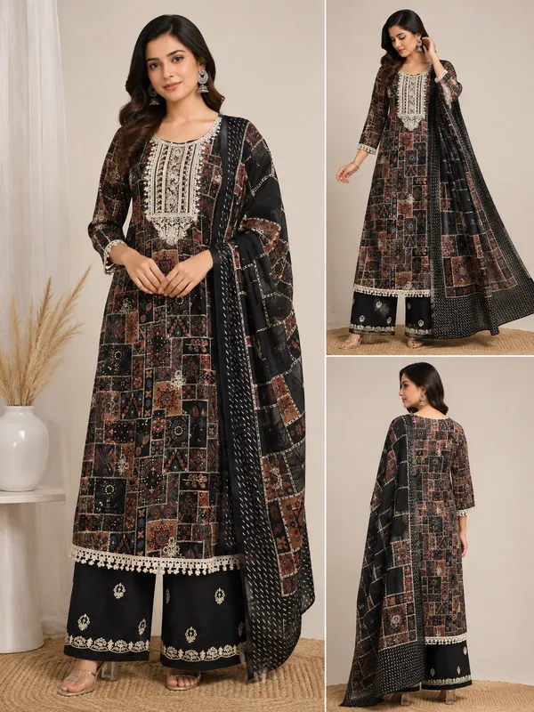 Black_Cotton_Unstitched_Kurta_Set_For_women