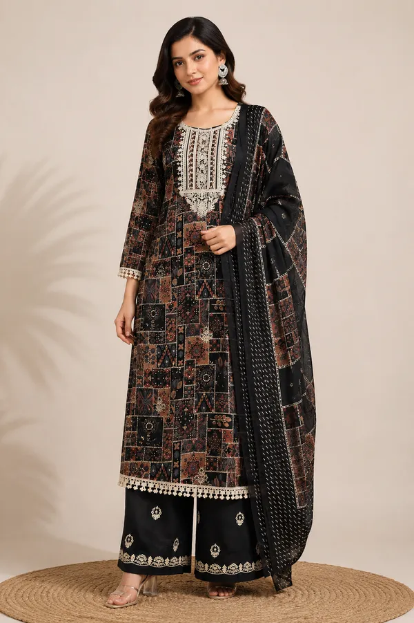 Black_Cotton_Unstitched_Kurta_Set_For_women
