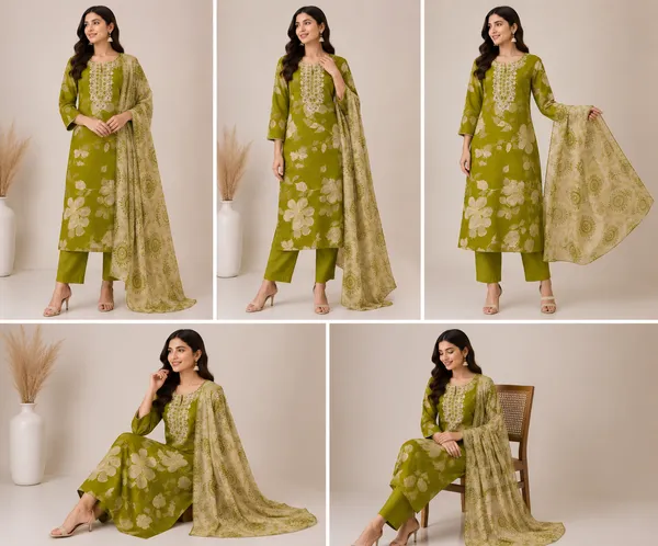 Green_Cotton_Kurta_Set_For_Women