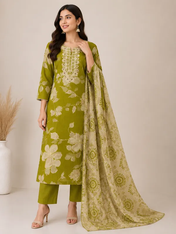 Green_Cotton_Kurta_Set_For_Women